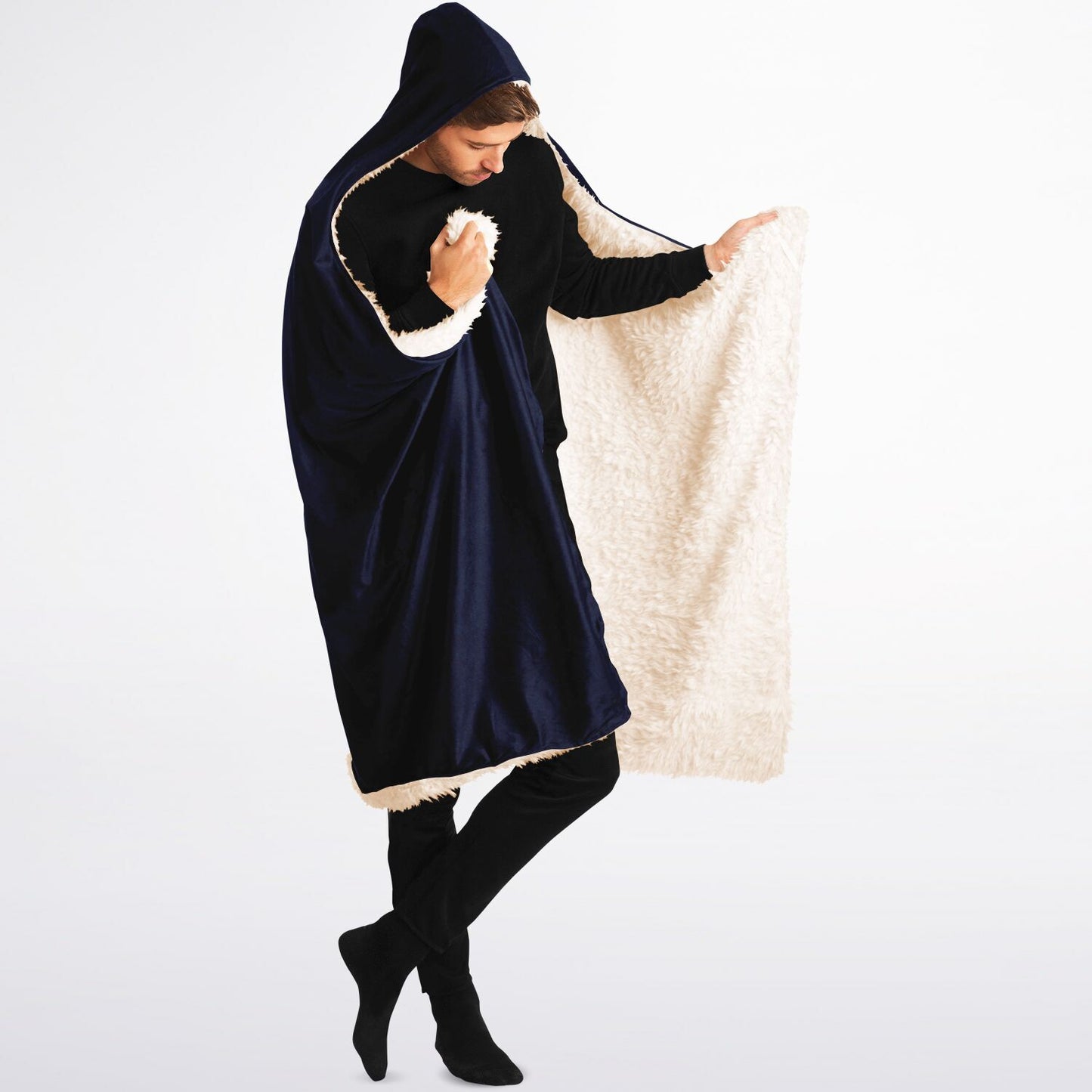 Navy Blue Hooded Blanket Sherpa